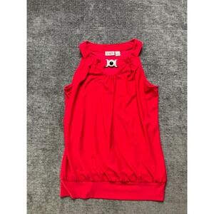 Cato‎ Tank Top Womens Small Red Stretch Buckle Keyhole Neck Pleated Front Casual